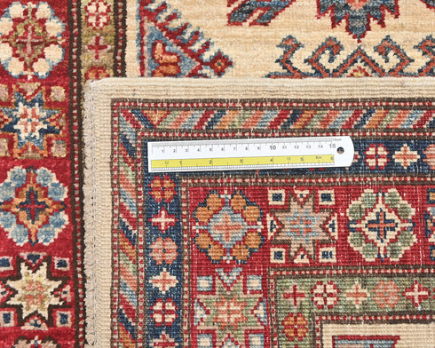 11 Feet Beige Kazak Afghan Hand Knotted Wool Runner Rug